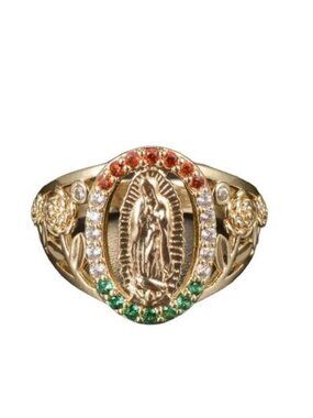 Lady of Guadalupe Virgin Mary With Round Cut Cubic Zirconia Ring size 8